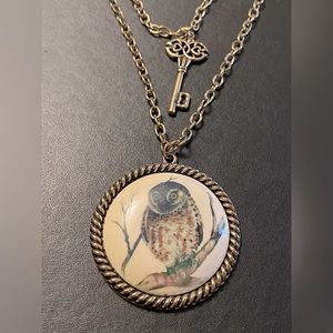 Owl and key necklace